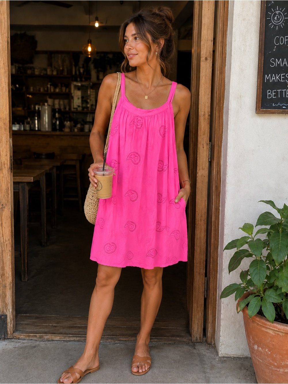 Bella Amore Made in Italy Pink Cotton Eyelet Sundress Size L Sleeveless Midi - Picture 1 of 14